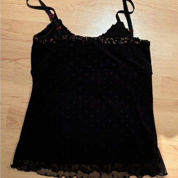 Black Polka Dot Women's Top With Flowers Details Made in Montreal - Picture 4 of 4